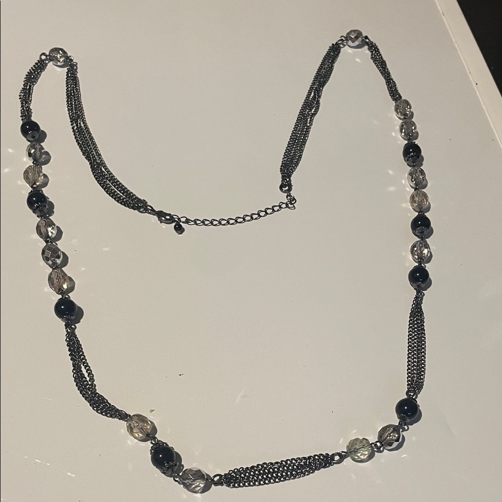 Elegant Black and Silver shimmer bead‎ long Necklace